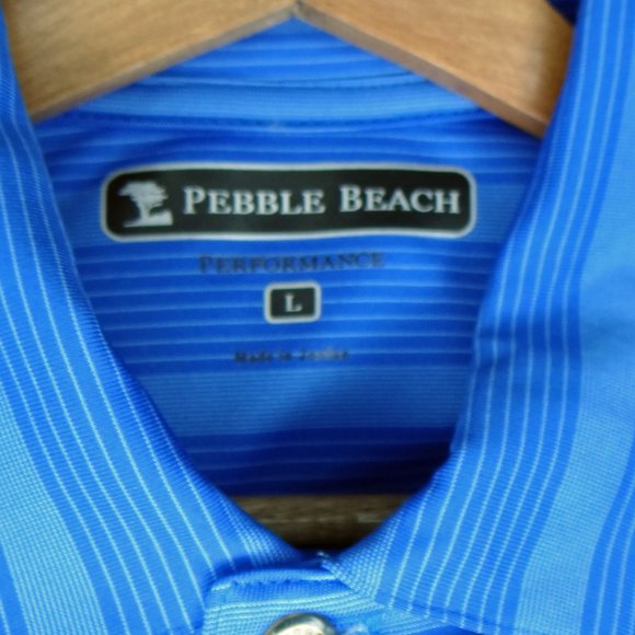 Pebble Beach Blue Stripe Golf Performance Polo Shirt Size Large L - Picture 5 of 7